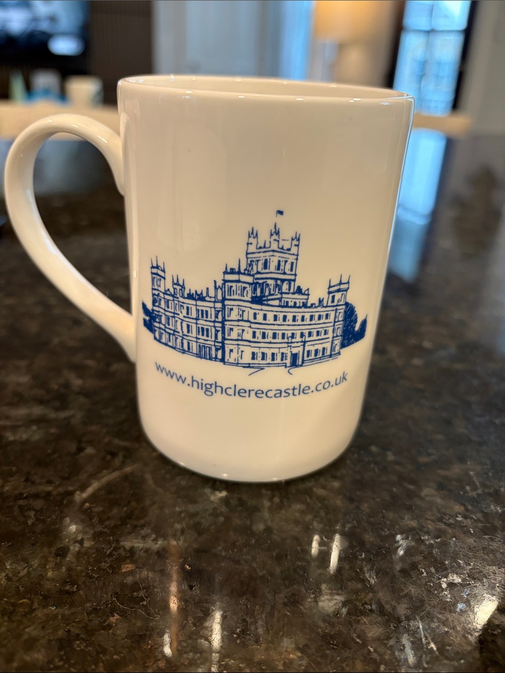 Highclere Castle White Ceramic Mug with Blue Illustration